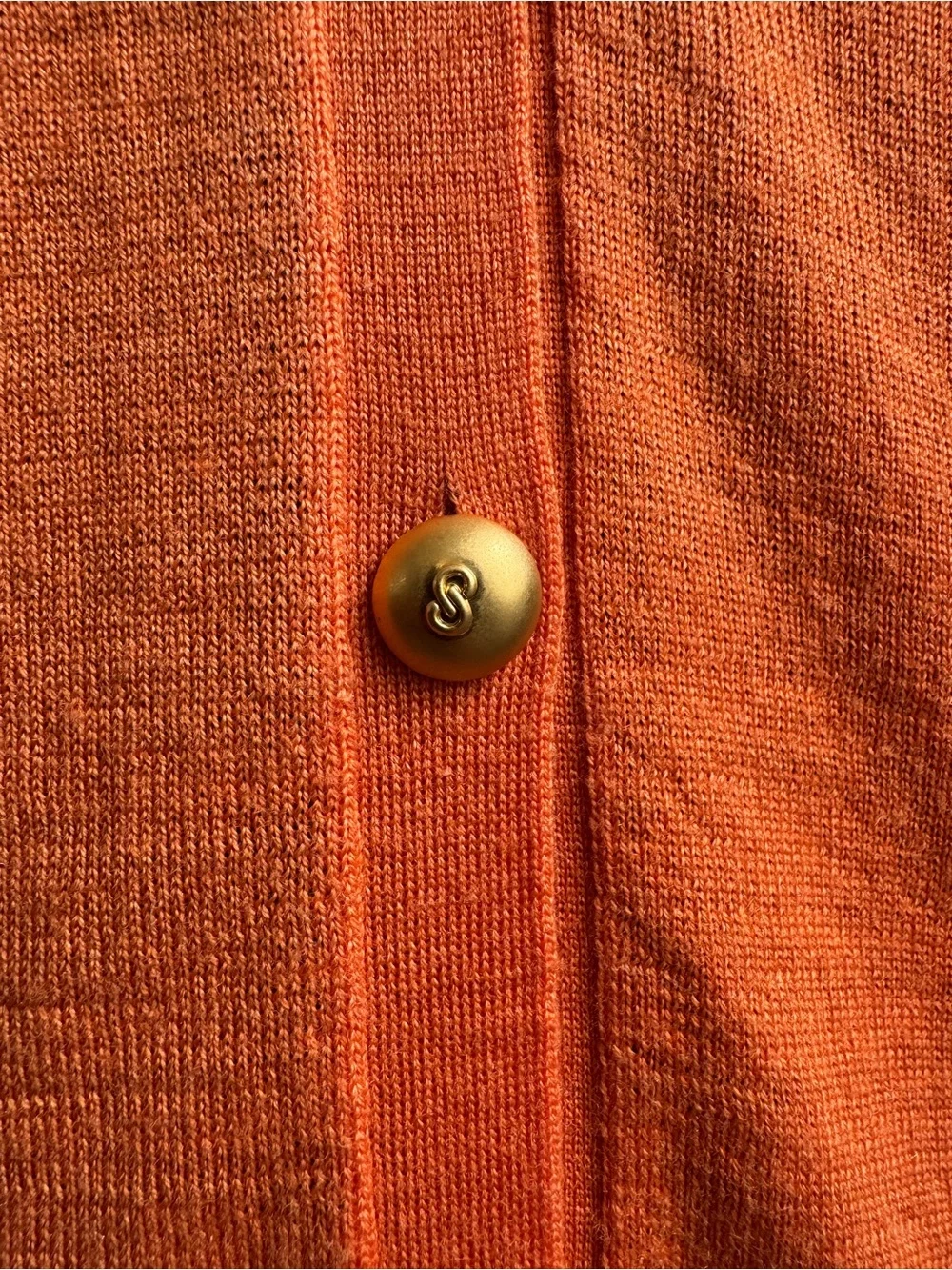 St. John Orange Wool & Silk V Neck Cardigan - Small